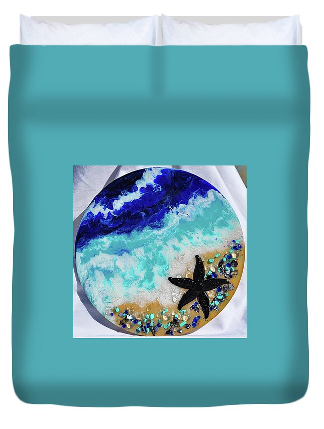 Beach Duvet Cover featuring the mixed media Earth Gems #19W168 round by Lori Sutherland