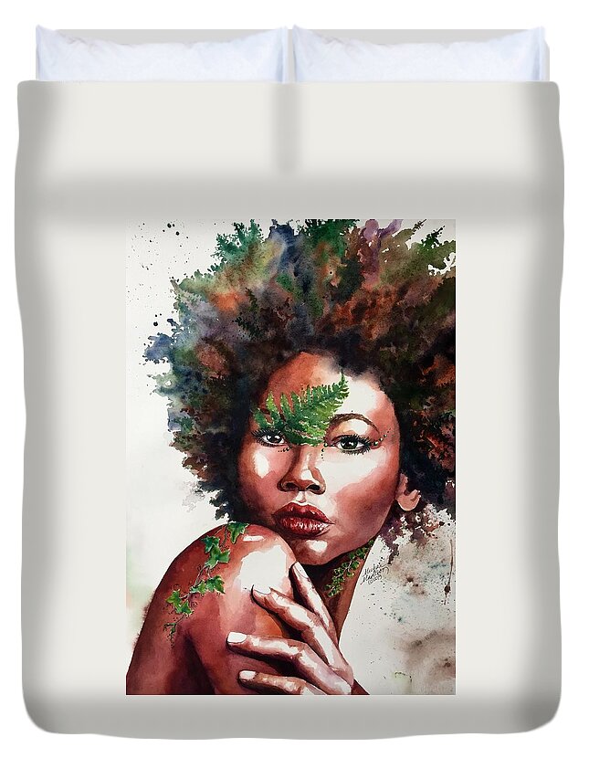 African Beauty Duvet Cover featuring the painting Earth Goddess by Michal Madison