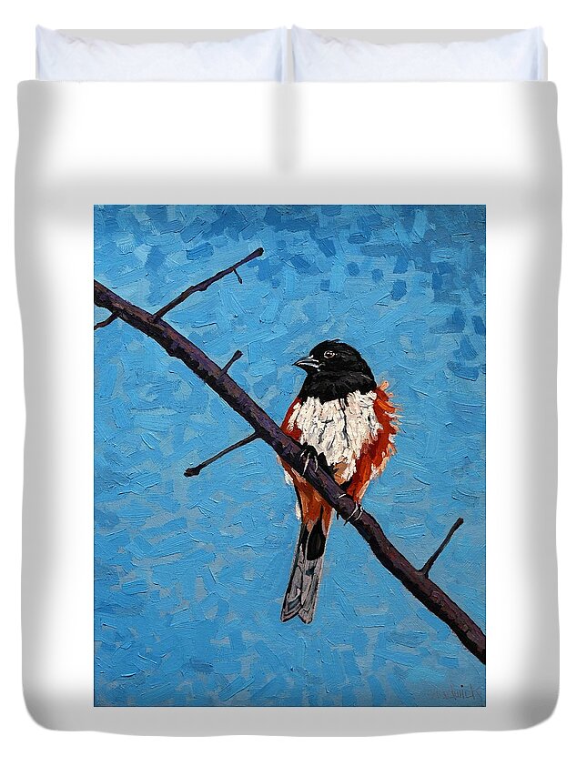 2245 Duvet Cover featuring the painting Eastern Towhee by Phil Chadwick