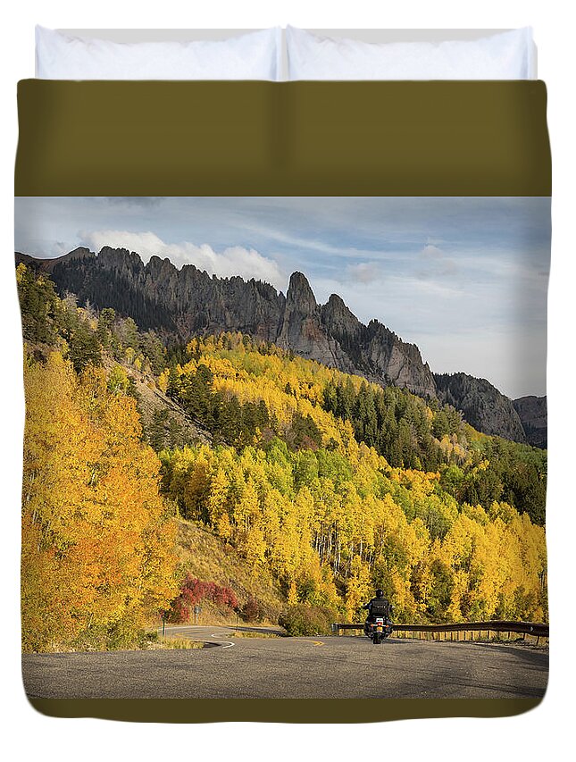 Motorcycle Duvet Cover featuring the photograph Easy Autumn Rider by James BO Insogna