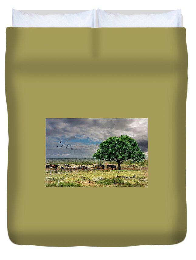 Cows Duvet Cover featuring the jewelry Edit This, Cows in Pasture by Sandra J's