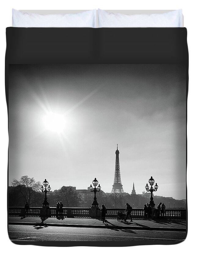 Eiffel Duvet Cover featuring the photograph Eiffel Tower from Pont Alexandre 1 by Nigel R Bell