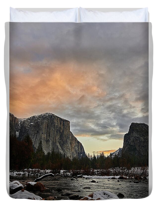 Forest Duvet Cover featuring the photograph El Capitan at Sunset by Jon Glaser