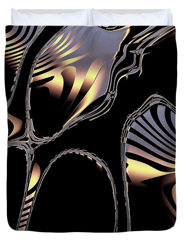 Fractal Duvet Cover featuring the digital art Elegant Black Fractal 1 by Judi Suni Hall