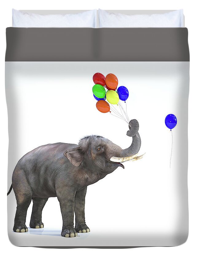 Elephant Duvet Cover featuring the digital art Elephant with Balloons by Betsy Knapp
