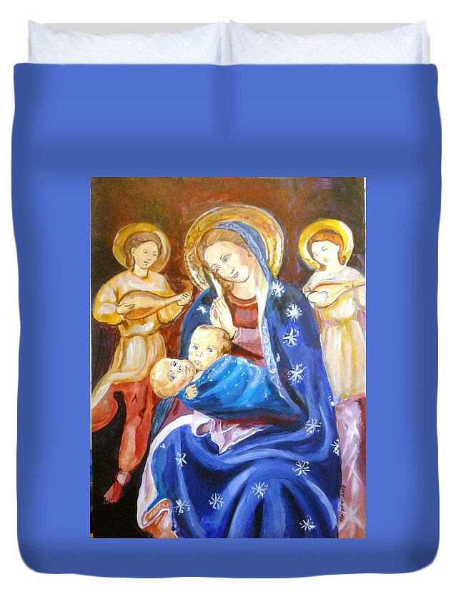 Catholic Duvet Cover featuring the painting Elijah and Isaiah Pray For Us by Bryan Bustard