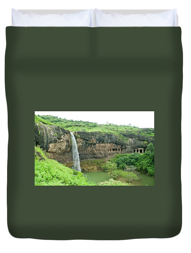 Scenics Duvet Cover featuring the photograph Ellora Overview From Outside by Copyright With Sapna Kapoor