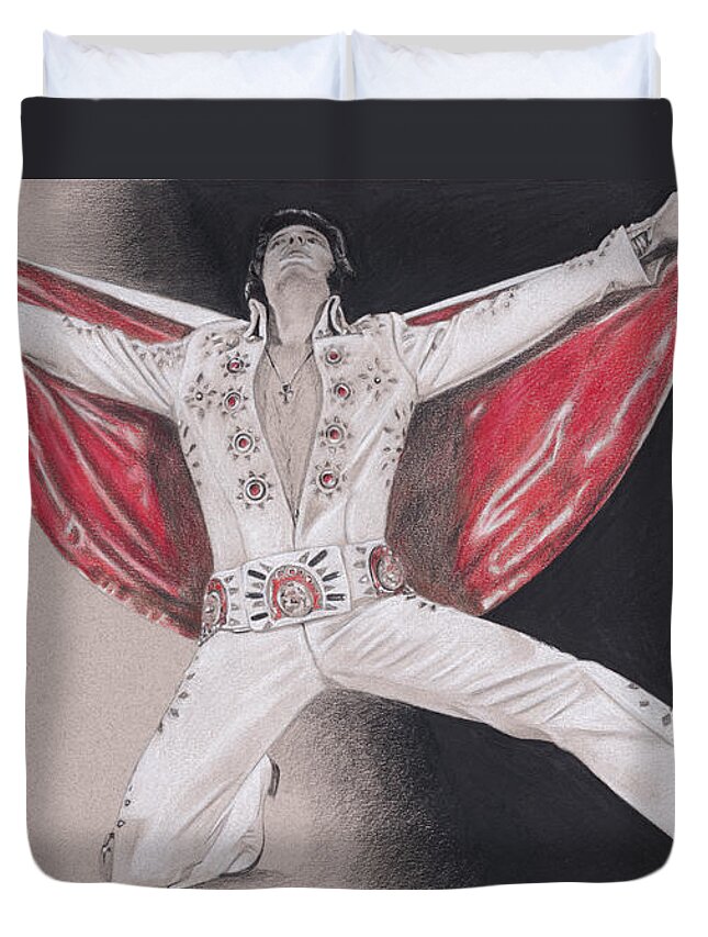 Elvis Duvet Cover featuring the drawing Elvis in Charcoal #188 by Rob De Vries