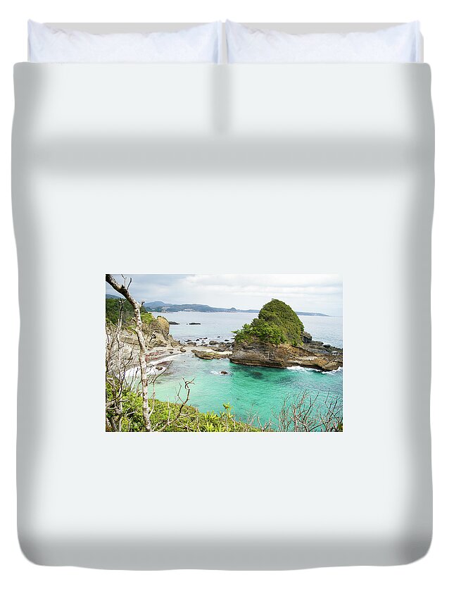 Scenics Duvet Cover featuring the photograph Emerald Green Water Cove by Ippei Naoi