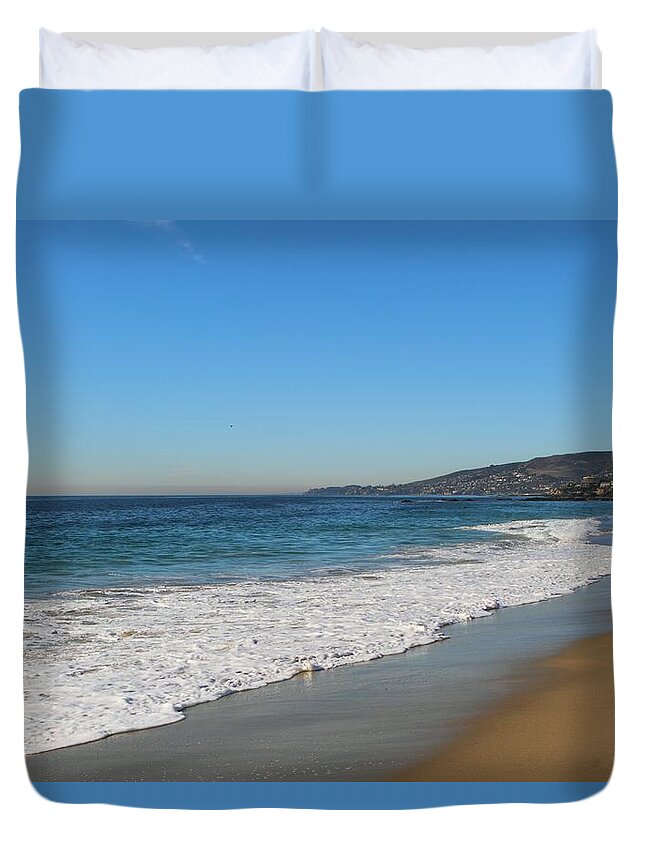 Water's Edge Duvet Cover featuring the photograph Empty Beach by Behindthelens