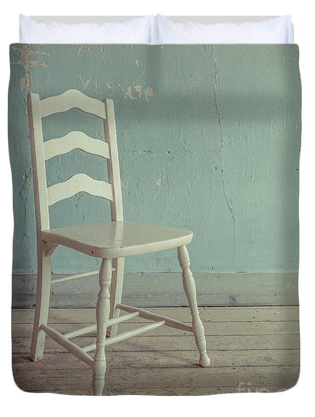 Chair Duvet Cover featuring the photograph Empty Chair in an Abandoned House by Edward Fielding