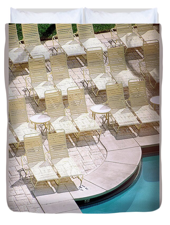 Spa Duvet Cover featuring the photograph Empty Poolside Chairs At A Holiday by Wesley Hitt