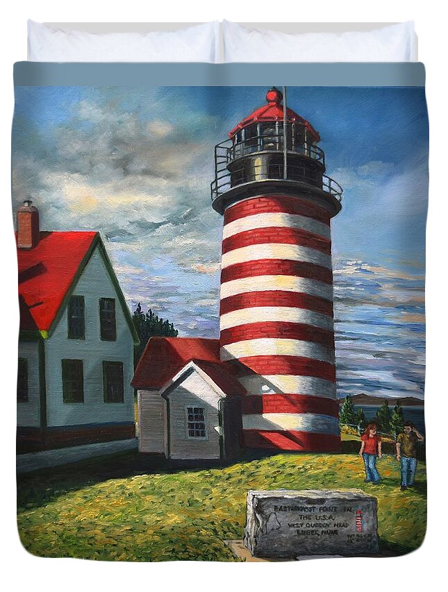 Maine Duvet Cover featuring the painting Late Summer, West Quoddy Light by Eileen Patten Oliver