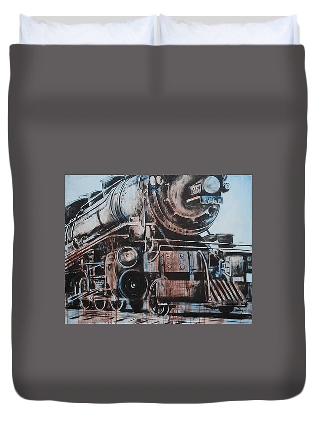 Steam Engine Duvet Cover featuring the painting Engine #25 by Emily Page