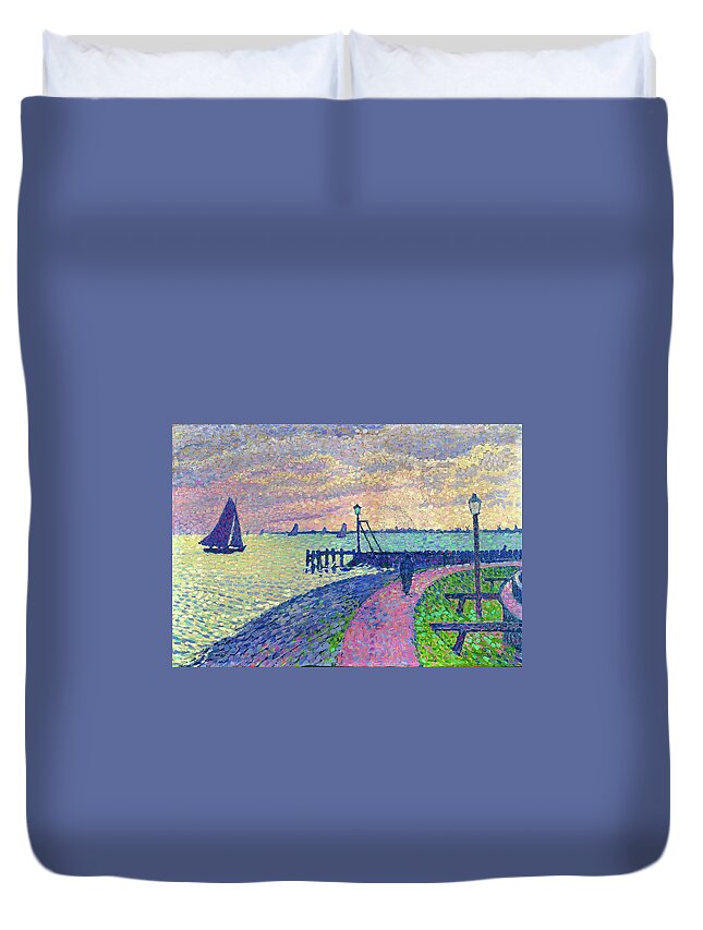 Nature Duvet Cover featuring the painting Entrance to the Port of Volendam Theo Van Rysselberghe by Celestial Images