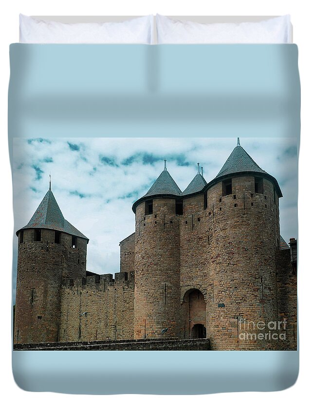 Carcassonne Duvet Cover featuring the photograph Entry to Carcassonne by Mary Capriole