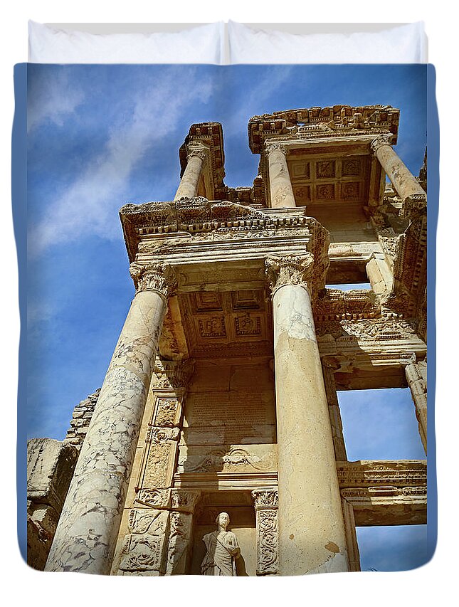 Ephesus Duvet Cover featuring the photograph Ephesus Library by M Kathleen Warren