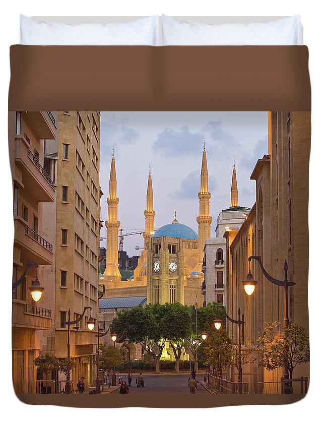 Clock Tower Duvet Cover featuring the photograph Etoile Square And Mosque Al Amin by Maremagnum