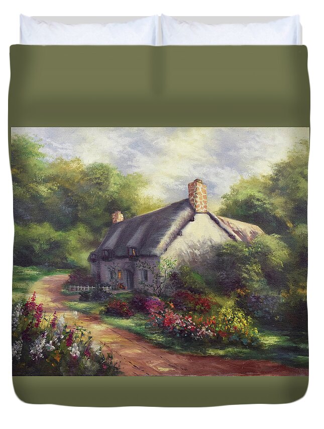 European Cottage Duvet Cover featuring the painting European Cottage III by Lynne Pittard