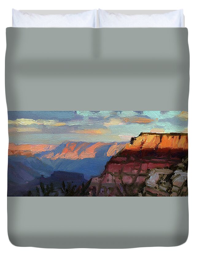 Southwest Duvet Cover featuring the painting Evening Light at the Grand Canyon by Steve Henderson