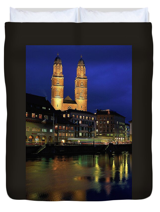 Zurich Duvet Cover featuring the photograph Evening, River Limmat, Zurich by Walter Bibikow