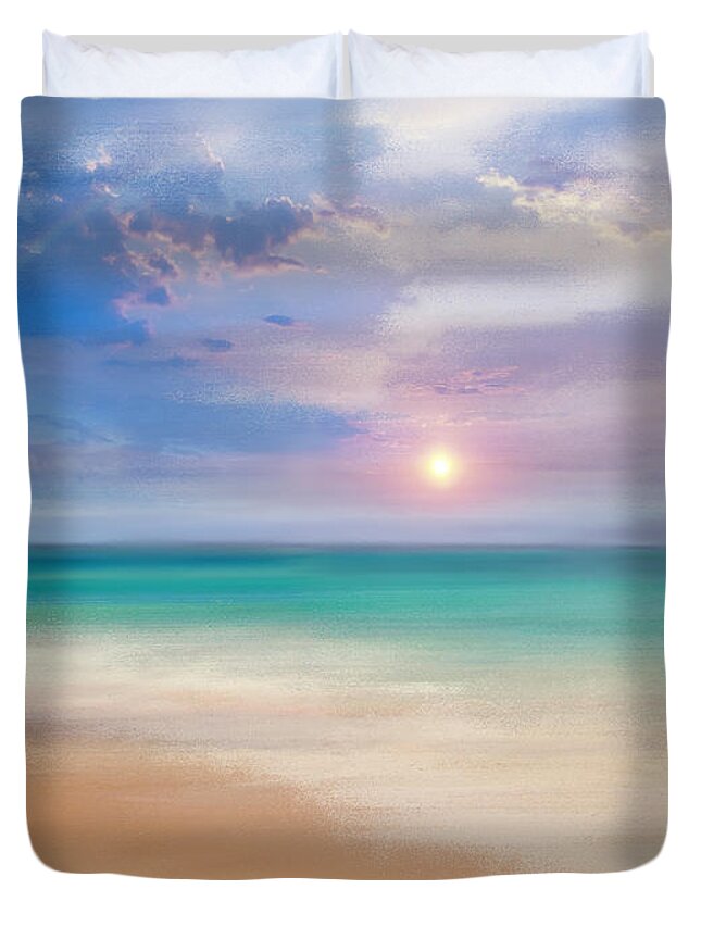 Seascape Duvet Cover featuring the mixed media Eventide by Colleen Taylor