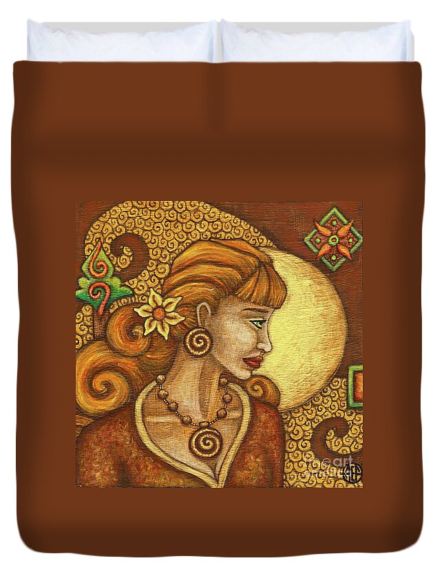 Portrait Duvet Cover featuring the painting Exalted Beauty Tegan by Amy E Fraser