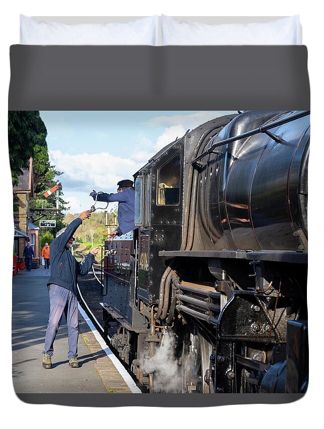 Key Duvet Cover featuring the photograph Exchanging keys by Steev Stamford