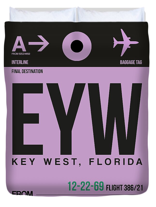Key West Duvet Cover featuring the digital art EYW Key West Luggage Tag I by Naxart Studio