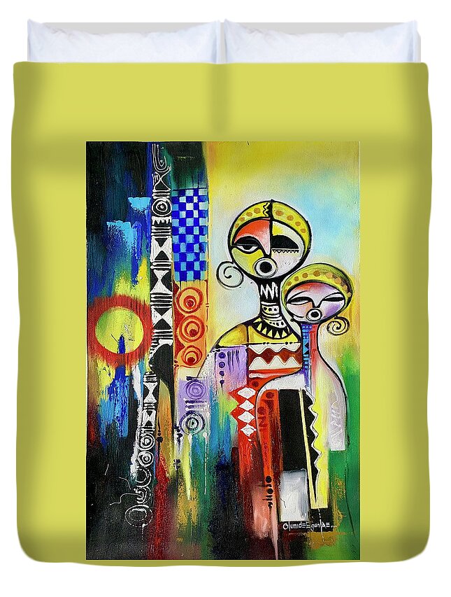 Africa Duvet Cover featuring the painting Facing Darkness by Olumide Egunlae