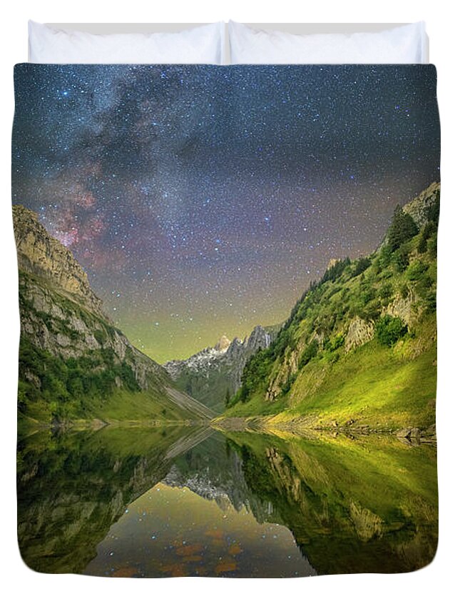 Mountains Duvet Cover featuring the photograph Faelensee Nights by Ralf Rohner
