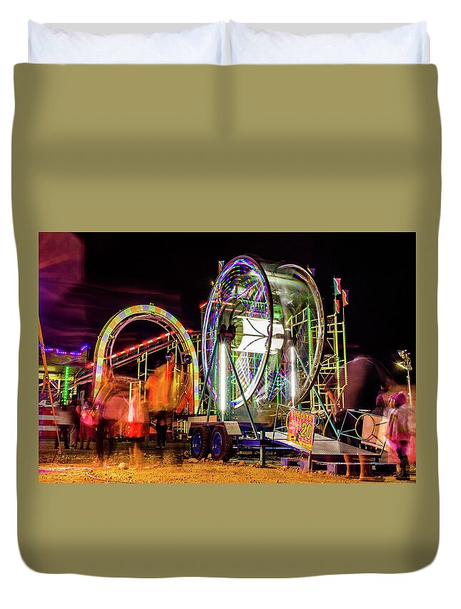 Fair Duvet Cover featuring the photograph Fair rides at night by Julieta Belmont