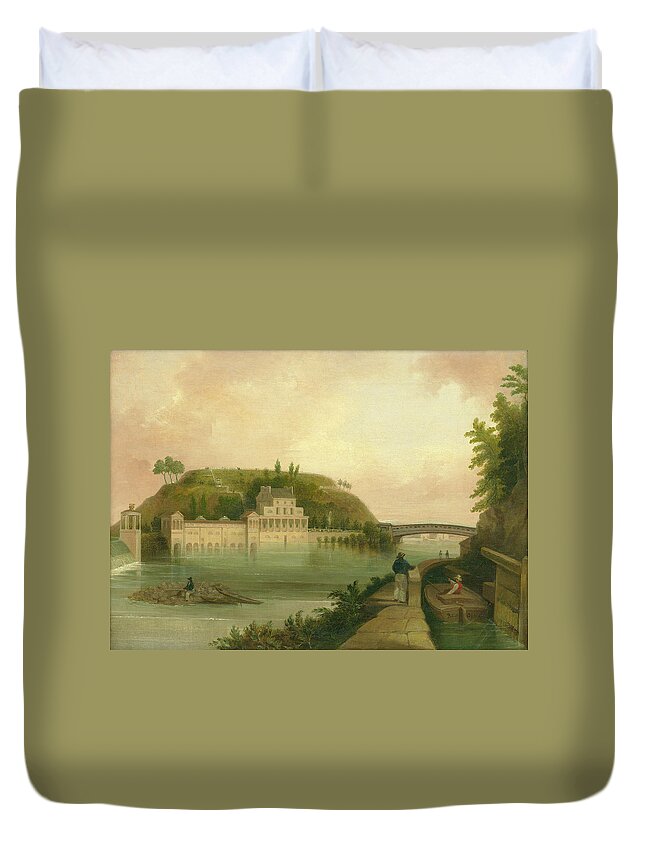 Fairmount Waterworks Duvet Cover featuring the painting Fairmount Waterworks about 1838 by Unknown