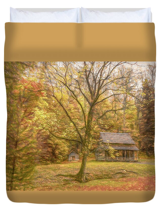 Cades Cove Duvet Cover featuring the photograph Fall at Henry Whitehead's Place by Marcy Wielfaert