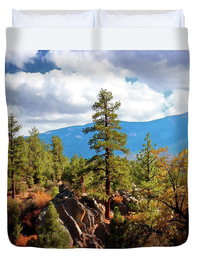 Forest Duvet Cover featuring the photograph Fall Day in Van Dusen Canyon by Timothy Bulone