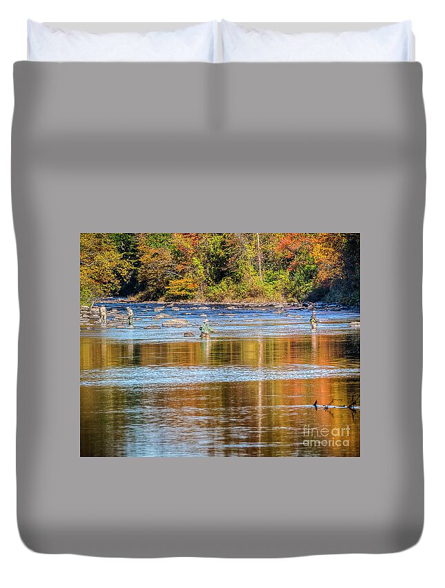 Farmingtion River Duvet Cover featuring the photograph Fall Fishing Reflections by Tom Cameron