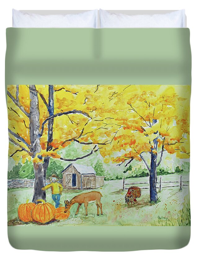 Fall Duvet Cover featuring the painting Fall Fun by Christine Lathrop