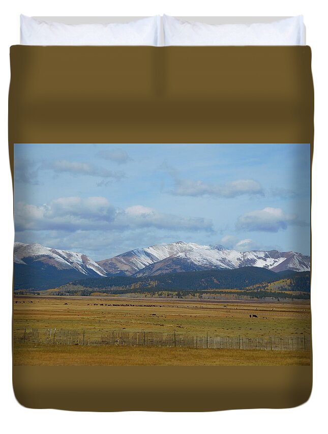 Mountains Duvet Cover featuring the photograph Fall Mountain Meadow by Karen Stansberry