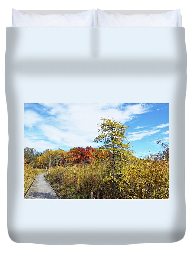 Fall Duvet Cover featuring the photograph Fall Wetland Walk by Tom Reynen