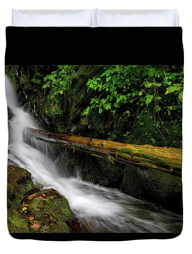 Waterfall Duvet Cover featuring the photograph Fallen Tree Waterfall by William Dickman