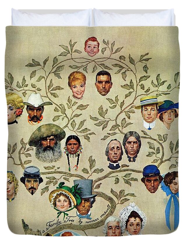 Families Duvet Cover featuring the painting family Tree by Norman Rockwell