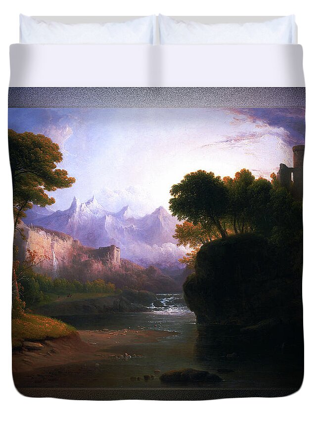 Fanciful Landscape Duvet Cover featuring the painting Fanciful Landscape By Thomas Doughty by Rolando Burbon