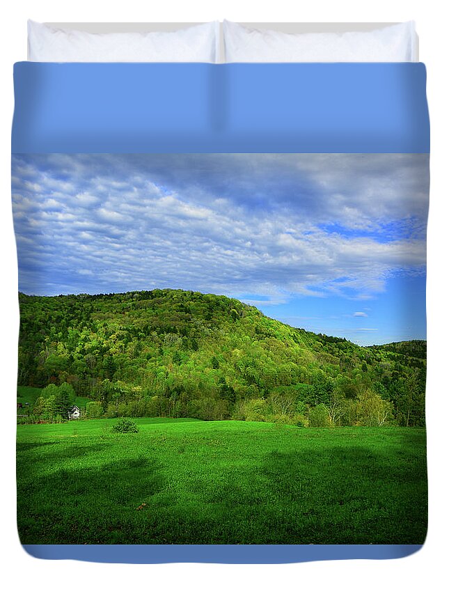 Farm Below On The Vt At Duvet Cover featuring the photograph Farm Below on the VT AT by Raymond Salani III