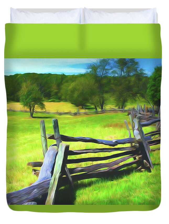 Fence Duvet Cover featuring the photograph Farmer's Fence by Alan Goldberg
