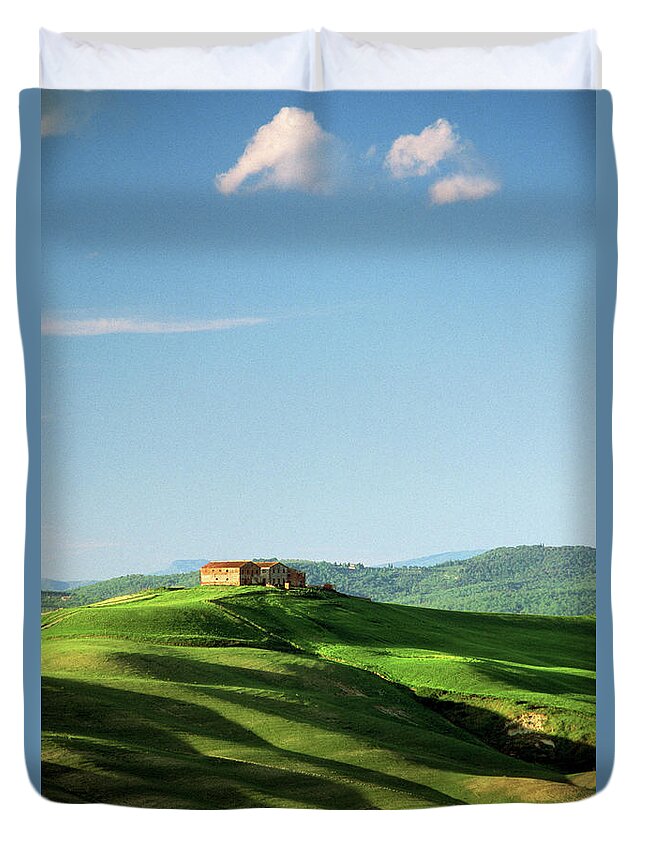 Tranquility Duvet Cover featuring the photograph Farmhouse On Top Of Tuscany Rolling Hill by Michele Berti