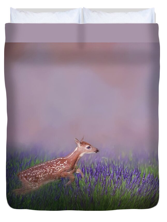 Square Duvet Cover featuring the photograph Fawn Frolic Square by Bill Wakeley