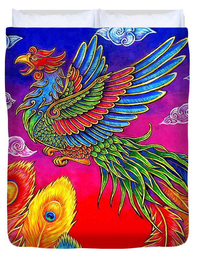 Chinese Phoenix Duvet Cover featuring the painting Fenghuang Chinese Phoenix by Rebecca Wang
