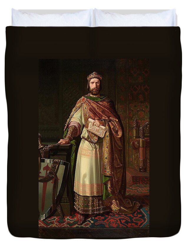 Ferdinand Ii Duvet Cover featuring the painting 'Ferdinand II', 1851, Spanish School, Canvas, 224 cm x 140 cm, P06090. by Isidoro Lozano -19th cent -