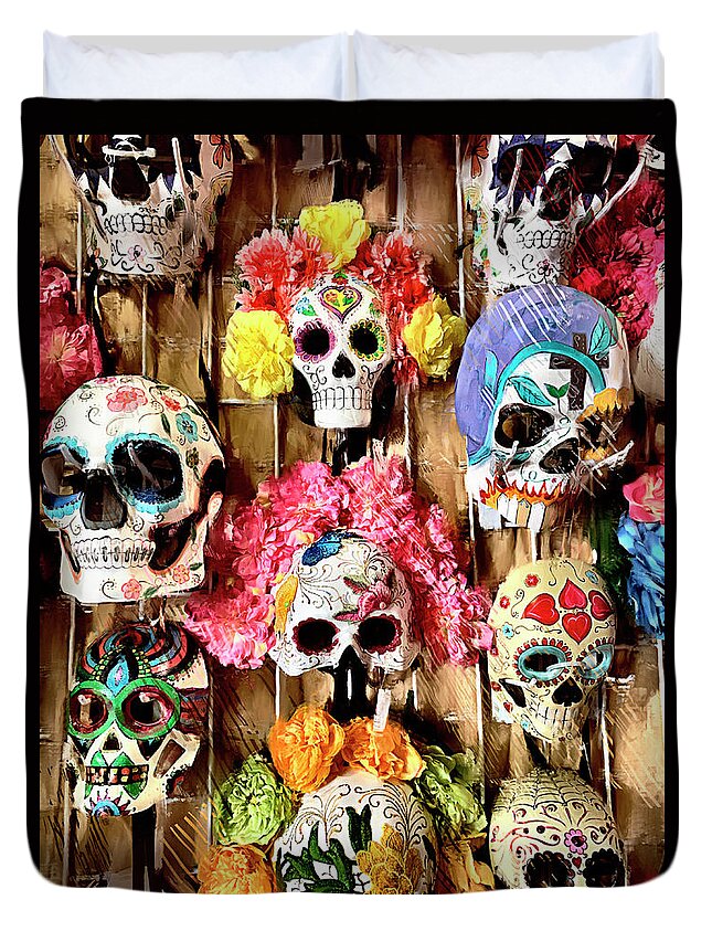 Festive Duvet Cover featuring the photograph Festive Masks of the Dead by GW Mireles
