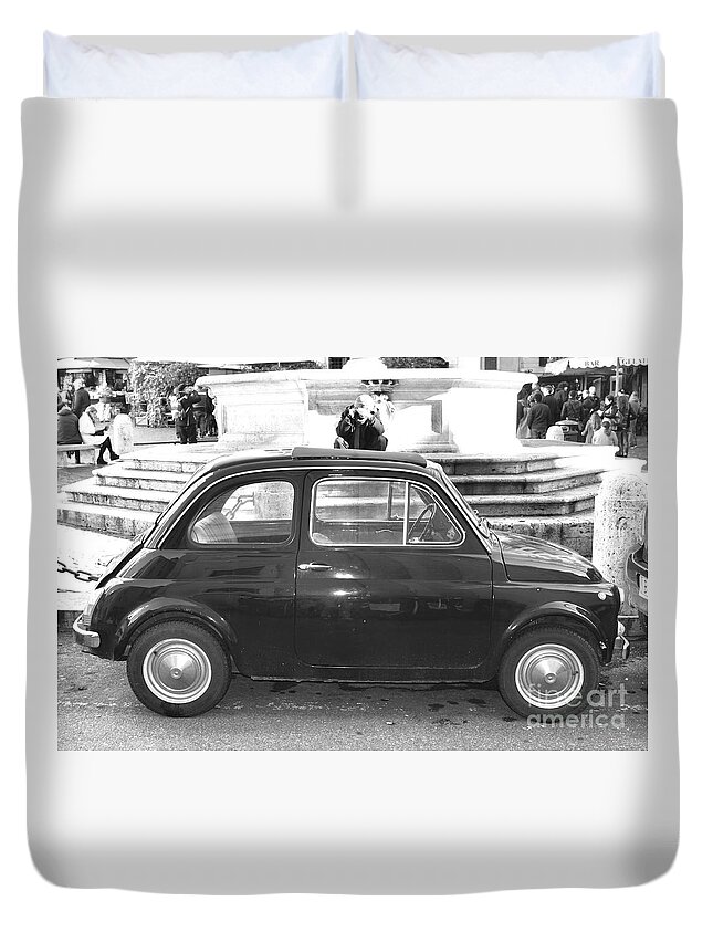 Italy Duvet Cover featuring the photograph Fiat Cinquecento Black in Rome by Stefano Senise